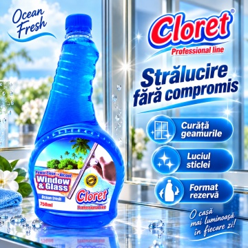 Detergent geamuri Cloret Window & Glass – Ocean Fresh (rezervă), 750 ml - Img 3