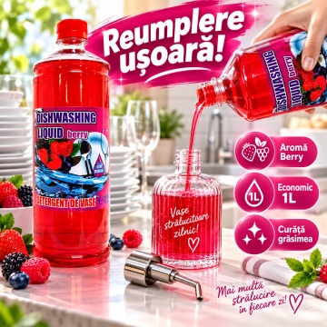 Detergent lichid pentru vase Cloret Dishwashing Liquid Citrus – aromă Berry, rezervă 1 L - Img 3