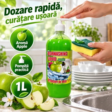 Detergent Lichid pentru Vase Cloret Dishwashing Liquid Citrus, Degresare și Curățare Eficientă, Aromă Apple, 1 L - Img 3