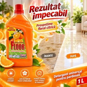 Detergent Pardoseli Cloret Flori de Portocal, Curățare Zilnică, Fără Clătire, pentru Mop și Lavetă, Parfum Floral Proaspăt, Fabricat în România, 1 L - Img 3