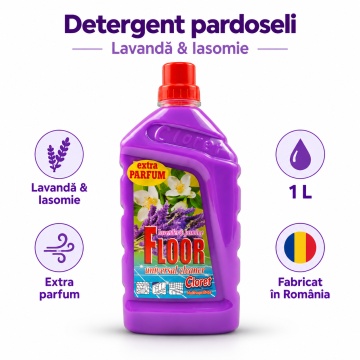 Detergent Pardoseli Cloret Lavandă și Iasomie, Curățare Zilnică, Fără Clătire, pentru Mop și Lavetă, Parfum Floral Elegant, Fabricat în România, 1 L