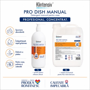 Detergent vase manual Klintensiv PRO DISH, profesional concentrat, degresant puternic, spumare abundentă, cu glicerină, blând cu pielea, pentru uz casnic și profesional, 5 L, 4x Stickere - Img 5
