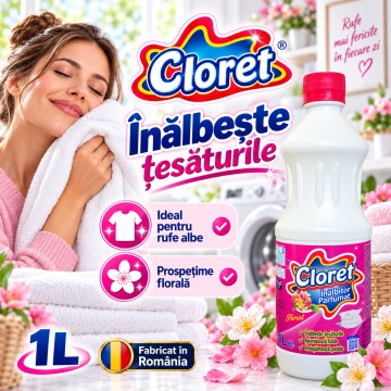 Înălbitor Parfumat Floral Cloret – pentru Rufe Albe și Igienizarea Băii, 1 L - Img 3