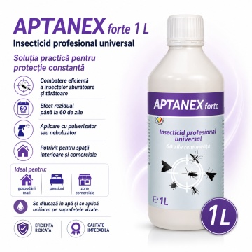 Insecticid concentrat APTANEX, pentru interior, apartamente, hoteluri și zone comerciale, efect rezidual până la 60 zile, aplicare cu pulverizator sau nebulizator, 1 L, 4x Stickere - Img 2
