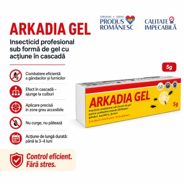 Insecticid gel profesional ARKADIA GEL, pentru gândaci și furnici, efect în cascadă, acțiune de până la 3-4 luni, aplicare precisă, 5 g, 4x Stickere - Img 2