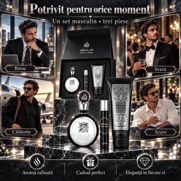 Lattafa Set Cadou Fakhar Men + + Shower Gel – Apă de parfum 100 ML + 12 ML, bărbați - Img 8