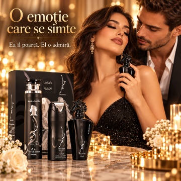 Lattafa Set cadou Maahir Black Spray + Spray + Air Freshener – Apă de parfum 100 ml + 200 ml, bărbați - Img 4