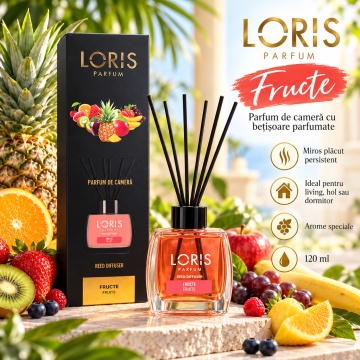 Loris Parfum Fructe 120 ml – Odorizant de Cameră cu Bețișoare Parfumate
