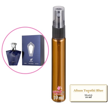 Mostra fiola din Parfumul Afnan Turathi Blue, decant sticla cu pulverizator
