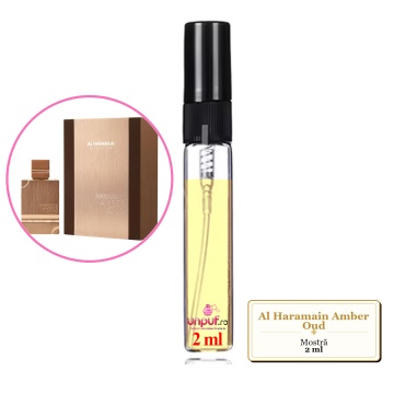 Mostra fiola din Parfumul Al Haramain Amber Oud, decant sticla cu pulverizator
