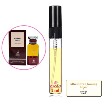 Mostra fiola din Parfumul Alhambra Flaming Elixir, decant sticla cu pulverizator