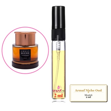 Mostra fiola din Parfumul Armaf Niche Oud, decant sticla cu pulverizator