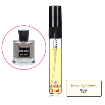 Mostra fiola din Parfumul Escent Oud Musk, decant sticla cu pulverizator