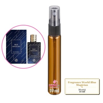 Mostra fiola din Parfumul Fragrance World Blue Magician, decant sticla cu pulverizator