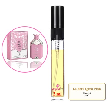 Mostra fiola din Parfumul La Sera Dana Pink, decant sticla cu pulverizator