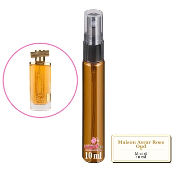 Mostra fiola din Parfumul Maison Asrar Rose Oud, decant sticla cu pulverizator
