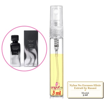 Mostra fiola din Parfumul Nylaa No Excuses Elixir Extrait by Rasasi, decant sticla cu pulverizator - Img 3