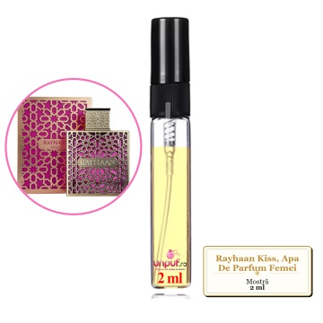 Mostra fiola din Parfumul Rayhaan Kiss, Apa De Parfum Femei, decant sticla cu pulverizator