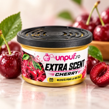 Odorizant Auto Unpuf Extra Scent Cherry, Parfum Auto cu Aromă de Cireșe, Intensitate Reglabilă, Până la 60 Zile, 40g