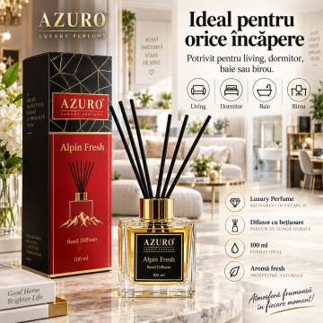 Odorizant Cameră Azuro Alpin Fresh Luxury Perfume, Difuzor cu Bețișoare, Parfum Ambiental Fresh, 100 ml - Img 3