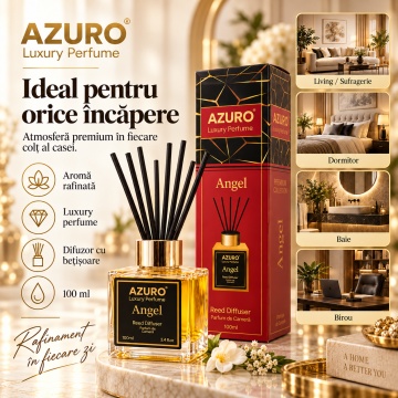 Odorizant Cameră Azuro Angel Luxury Perfume, Difuzor cu Bețișoare, Aromă Lemnoasă, Parfum Ambiental Elegant, 100 ml - Img 3