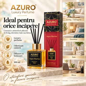 Odorizant Cameră Azuro Dubai Amber Luxury Perfume, Difuzor cu Bețișoare, Aromă Lemnoasă, Parfum Ambiental Elegant, 100 ml - Img 3