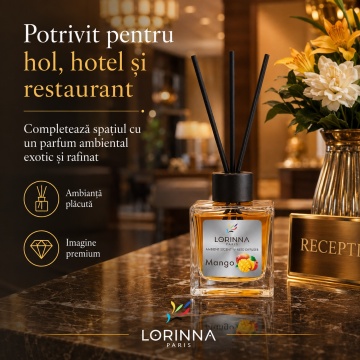 Odorizant de camera cu betisoare Lorinna Paris Ambient Scent Reed Diffuser, Mango, aroma fructata si tropicala, pentru living, dormitor, baie si hol, 50 ml - Img 4