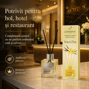 Odorizant de camera cu betisoare Lorinna Paris Ambient Scent Reed Diffuser, Vanilya, aroma dulce si catifelata, pentru living, dormitor, baie si hol, 50 ml - Img 4