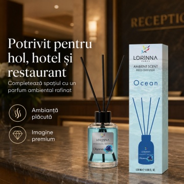 Odorizant de camera cu betisoare Lorinna Paris Ambient Scent Reed Diffuser, Ocean, aroma fresh marina, pentru living, baie, dormitor si birou, 120 ml - Img 4