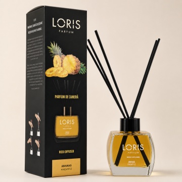 Odorizant de Cameră cu Bețișoare Parfumate Loris Parfum Ananas, 120 ml, Esență Tropicală, Miros Plăcut și Persistent