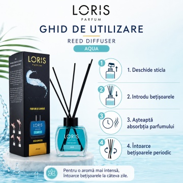 Odorizant de Cameră cu Bețișoare Parfumate Loris Parfum Aqua, 120 ml, Esență Fresh, Miros Plăcut și Persistent - Img 4