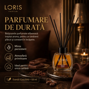 Odorizant de Cameră cu Bețișoare Parfumate Loris Parfum Chocolate, 120 ml, Esență Ciocolată, Miros Plăcut și Persistent - Img 3