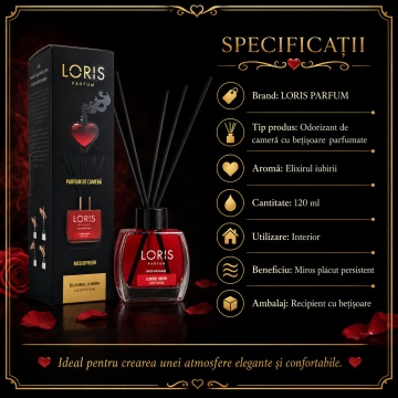 Odorizant de Cameră cu Bețișoare Parfumate Loris Parfum Love Potion, 120 ml, Esență Elixirul Iubirii, Miros Elegant și Persistent - Img 7