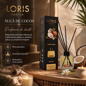 Odorizant de Cameră cu Bețișoare Parfumate Loris Parfum Nucă de Cocos, 120 ml, Esență Exotică de Cocos, Miros Plăcut și Persistent - Img 6