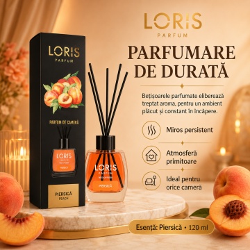 Odorizant de Cameră cu Bețișoare Parfumate Loris Parfum Peach, 120 ml, Esență Piersică, Miros Plăcut și Persistent - Img 5