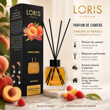 Odorizant de Cameră cu Bețișoare Parfumate Loris Parfum Zmeură și Piersică, 120 ml, Esență Fructată, Miros Plăcut și Persistent - Img 7