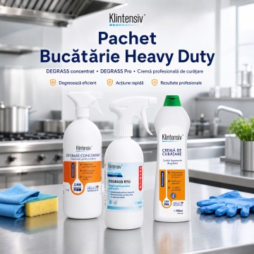 Pachet degresare bucatarie Heavy Duty Klintensiv Professional, DEGRASS concentrat cuptoare, DEGRASS Pro si crema profesionala de curatare, 2 L, 4x Stickere - Img 5