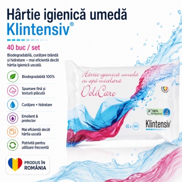Pachet igiena completa Klintensiv, sapun lichid Verbina 500 ml, gel de dus Green Garden 400 ml, sampon Anti-Matreata 400 ml, hartie igienica umeda 40 buc si servetele dezinfectante maini 70 buc, 5 produse, 4x Stickere - Img 5