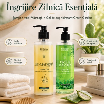 Pachet ingrijire par si corp Klintensiv, sampon Anti-Matreata 400 ml si gel de dus hidratant Green Garden 400 ml, 2 produse, 800 ml, 4x Stickere - Img 5