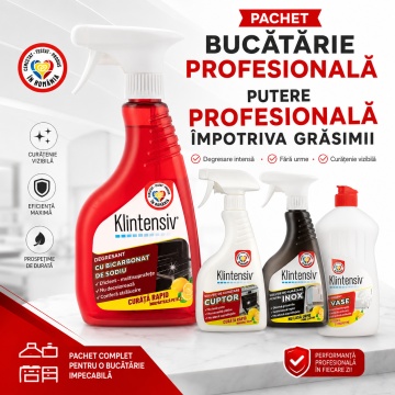 Pachet solutii curatenie bucatarie profesionala Klintensiv, degresant cu bicarbonat, solutie cuptor, solutie inox si detergent de vase, 4x 500 ml, 4x Stickere - Img 4