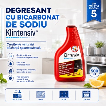 Pachet solutii curatenie esentiala Klintensiv KlinSmart, pentru suprafete, bucatarie, baie, WC si pardoseli, 5 produse, 3,25 L, 4x Stickere - Img 4