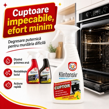 Pachet solutii curatenie plita, cuptor si inox Klintensiv, pentru grasime arsa, plita vitroceramica si suprafete din inox, 3x 500 ml, 4x Stickere - Img 4