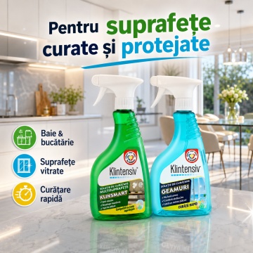 Pachet solutii curatenie si protectie suprafete KlinSmart Klintensiv, solutie cu pelicula protectoare si solutie geamuri cu efect antistatic, 2x 500 ml, 4x Stickere - Img 4