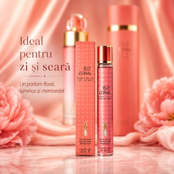 Parfum 60 Coral For Women 35 ml, Apă de Parfum Damă, Aromă Floral Fructată, Format Compact, Note de Pară, Bergamotă, Iasomie, Bujor și Lemn de Cașmir, Inspirat din Perry Ellis 360° Coral - Img 7