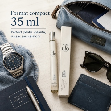 Parfum Acqua Cio For Man 35 ml, Apă de Parfum Bărbat, Aromă Citrică Marină, Aromatică și Lemnoasă, Format Compact, Note de Lime, Lămâie, Bergamotă, Neroli, Note Marine, Rozmarin, Mosc Alb, Cedru, Paciuli și Ambră - Img 4