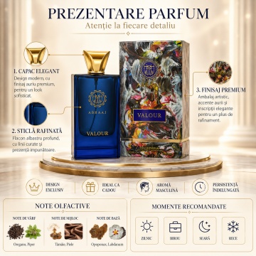 Parfum Arăbesc Abraaj Valour Fragrance World 100 ml, Apă de Parfum Bărbat, Aromă Lemnos Condimentată Masculină cu Grapefruit, Bergamotă, Piper, Cedru, Geranium, Lavandă, Paciuli, Ambră, Mosc și Vetiver - Img 3