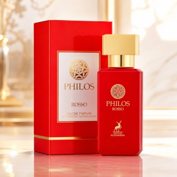 Parfum Arăbesc Alhambra Philos Rosso 30 ml, Apă de Parfum Unisex, Damă și Bărbat, Maison Alhambra, Aromă Oriental Modernă Fructată, Dulce, Florală și Ambrată cu Bergamotă, Condimente, Iasomie, Trandafir, Note Lemnoase, Cedru, Ambră, Mosc și Vanilie