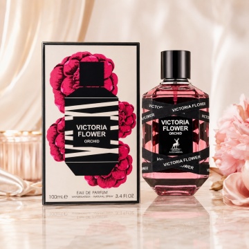 Parfum Arăbesc Alhambra Victoria Flower Orchid 100 ml, Apă de Parfum Damă, Maison Alhambra, Inspirat Flowerbomb Ruby Orchid, Aromă Floral Fructată cu Bergamotă, Fructe Delicate, Pară, Bujor, Flori Albe, Iasomie, Trandafir, Lemn Alb, Mosc și Vanilie