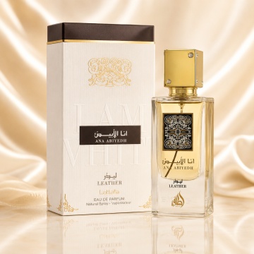Parfum Arăbesc Ana Abiyedh Leather Lattafa 60 ml, Apă de Parfum Unisex, Damă și Bărbat, Inspirat Irish Leather Memo Paris, Aromă Pielărie Lemnos Condimentată cu Boabe de Ienupăr, Cardamom, Piper Roz, Zmeură, Ghimbir, Stânjenel, Trandafir, Ambră și Mosc Al