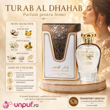 Parfum Arăbesc Ard Al Zaafaran Turab Al Dhahab 100 ml, Apă de Parfum Damă, Inspirat Soleil Blanc, Aromă Oriental Ambrată Solară cu Cocos, Citrice, Bergamotă, Vanilie, Flori Albe, Lemn de Cedru, Lemn de Santal, Mosc și Note Pudrate - Img 9